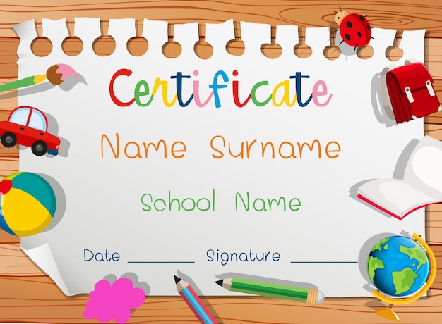 Certificate template with many toys