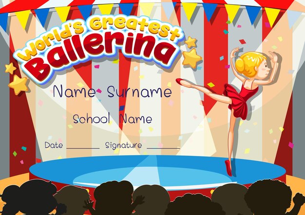 Certificate template for World's Greatest Ballerina