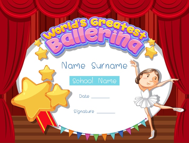 Certificate template for World's Greatest Ballerina