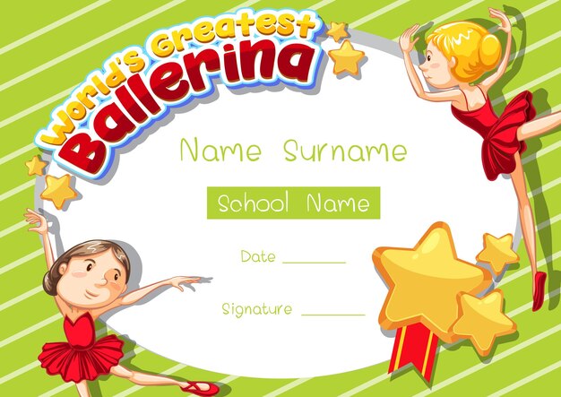 Certificate template for World's Greatest Ballerina