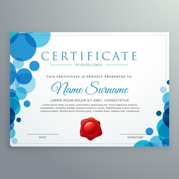 Free Vector certificate with blue bubbles