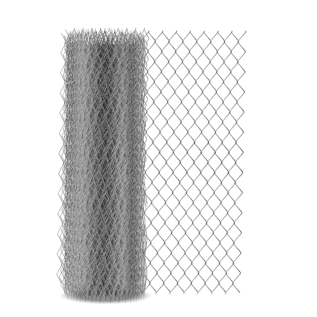 Free vector chain link mesh fencing with hexagonal eyelet, metal rabitz netting in roll 3d realistic vector illustration isolated. fence, barrier construction material woven from steel wire