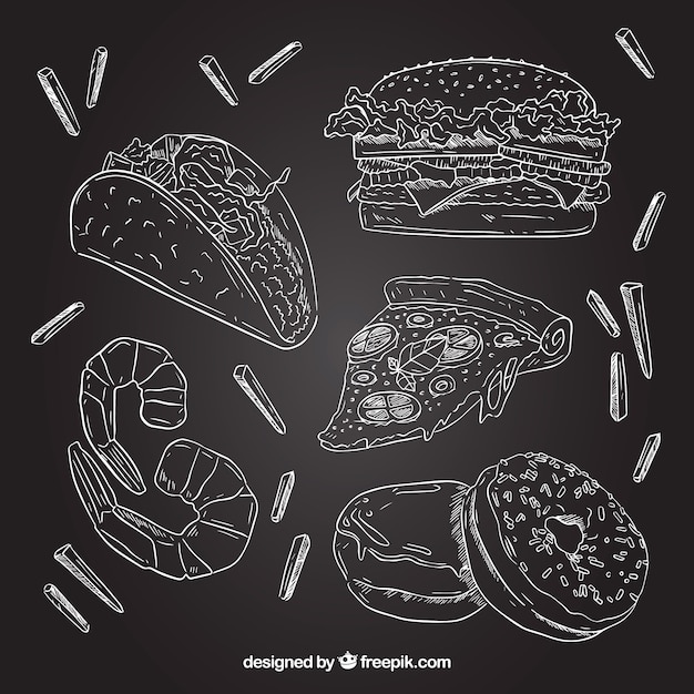 Chalkboard food elements set