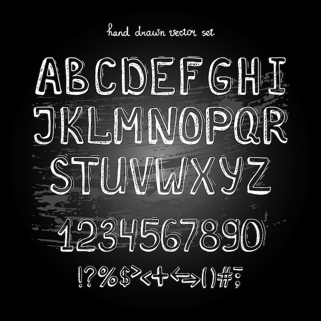 chalkboard vector hand drawing alphabet, white letters on blackboard