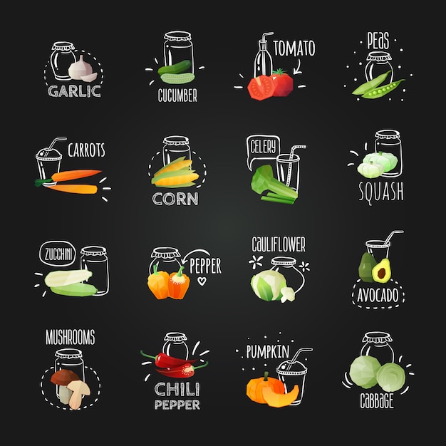 Chalkboard Vegetables Emblem Set