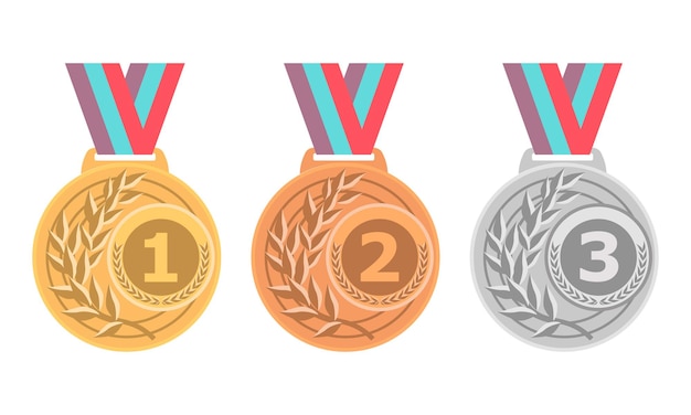 Champion gold silver and bronze medal icon set  medals isolated on white background