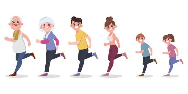 Character of Big family people healthy exercise workout