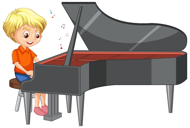 Free Vector character of a boy playing piano on white background