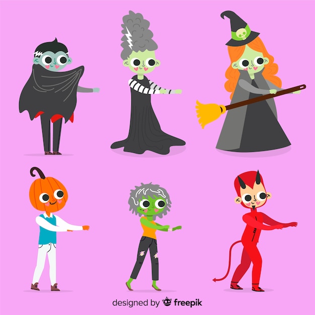 Character collection of flat halloween costumes