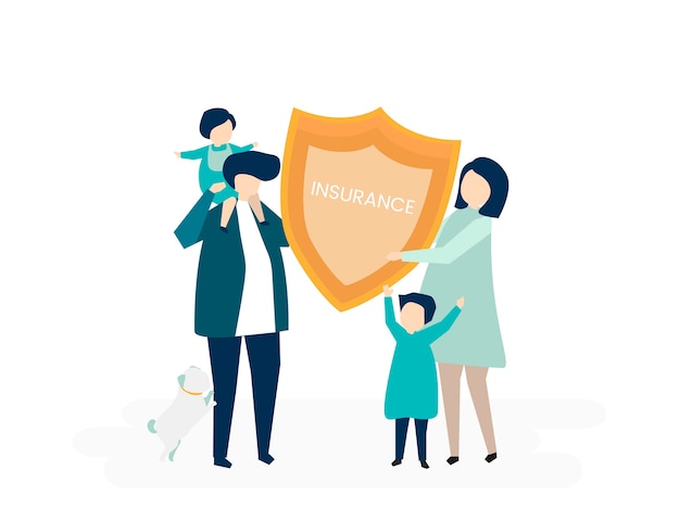 Free Vector character of a family holding an insurance illustration