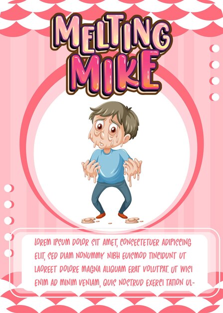 Character game card template with word Melting Mike