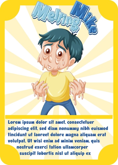 Free vector character game card template with word melting mike