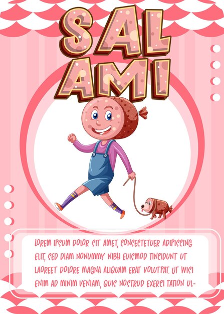 Character game card template with word Salami