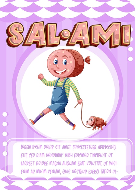 Character game card template with word Salami