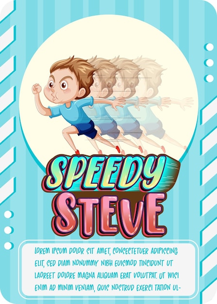 Free Vector character game card template with word speedy steve