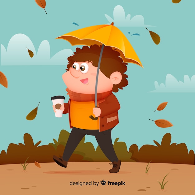 Character illustration autumn in park design