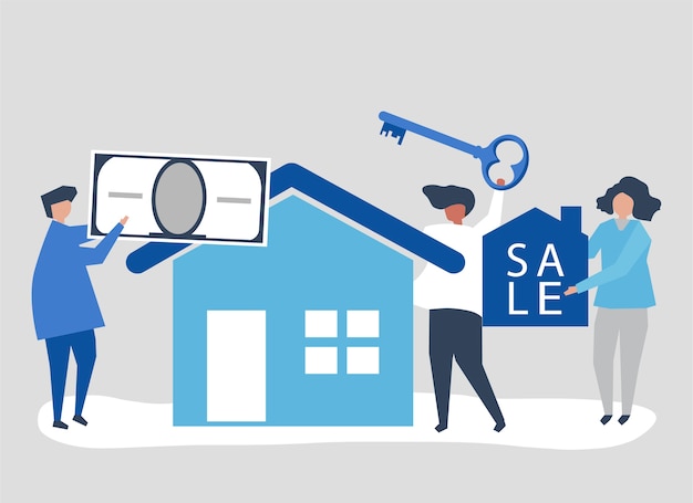 Free vector character illustration of people selling house