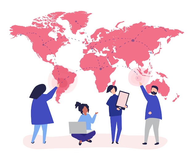 Character illustration of people with global network concept