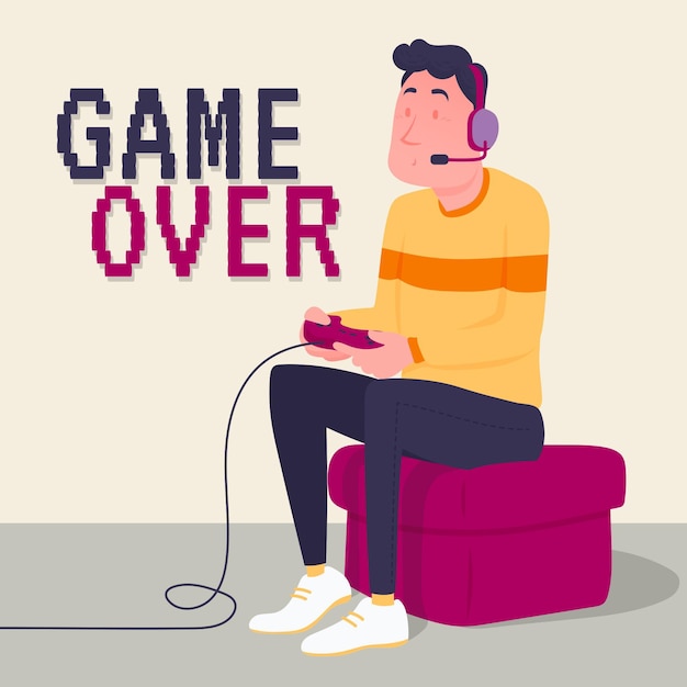 Free vector character playing video games game over