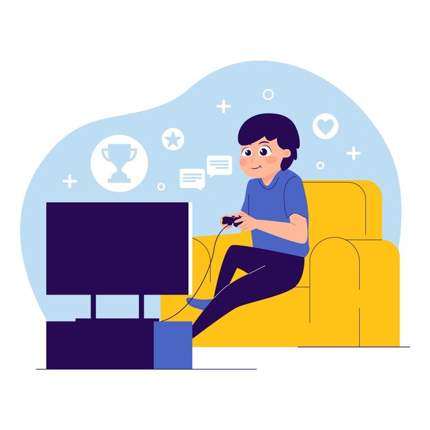 Character playing videogame illustration