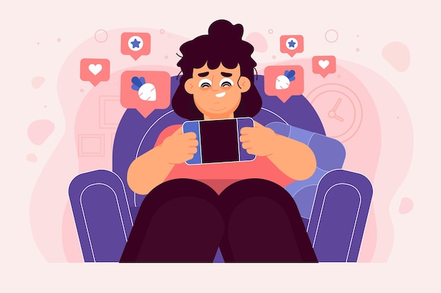 Free Vector character sitting on the couch and playing video games