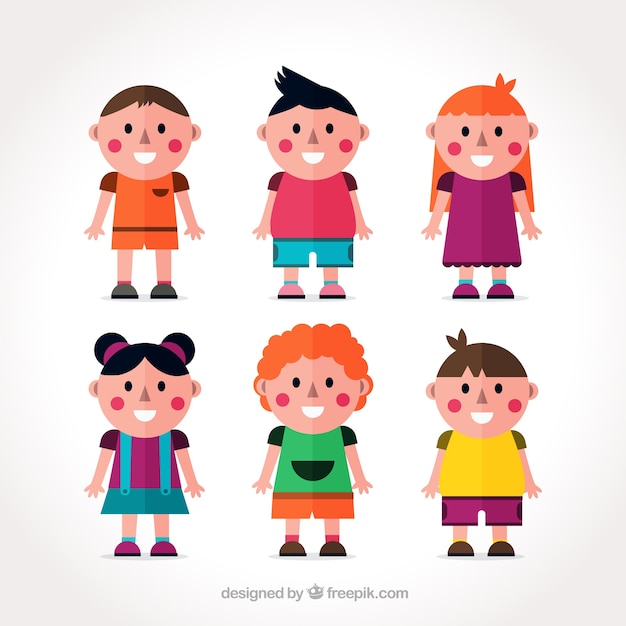 Free vector characters of children smiling set in flat design