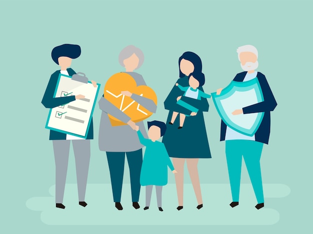 Free Vector characters of an extended family with healthcare illustration