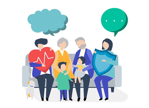 Free Vector characters of an extended family with healthcare illustration