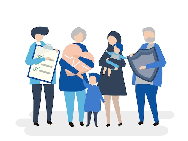 Free Vector characters of an extended family with healthcare 