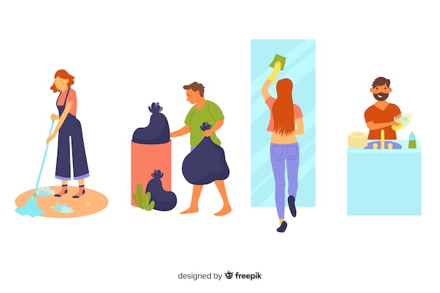 Free Vector characters illustrated doing housework