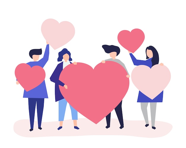 Free Vector characters of people holding heart shapes illustration