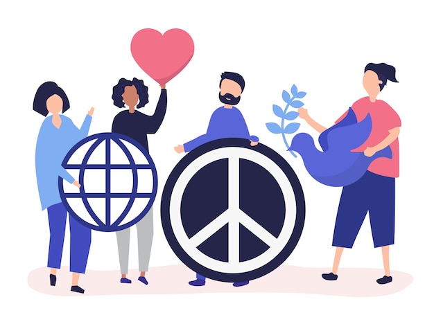 Free vector characters of people holding peace icon illustration