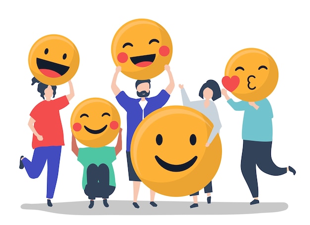 Free Vector characters of people holding positive emoticons illustration