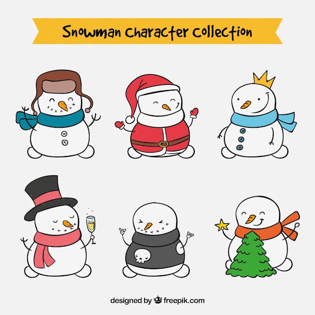 Free Vector  characters set of snowmen 