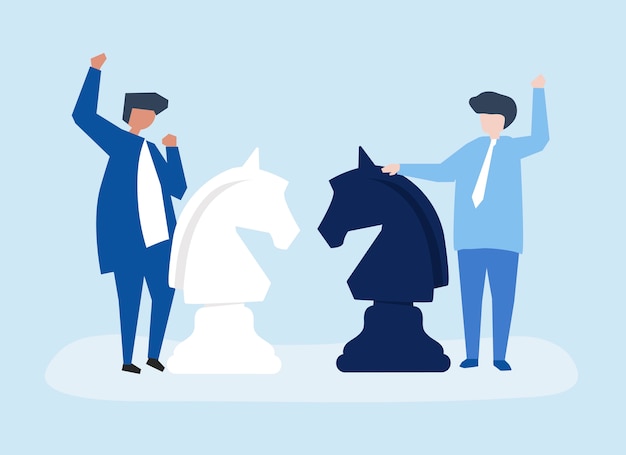 Free Vector characters of two businessmen playing chess illustration