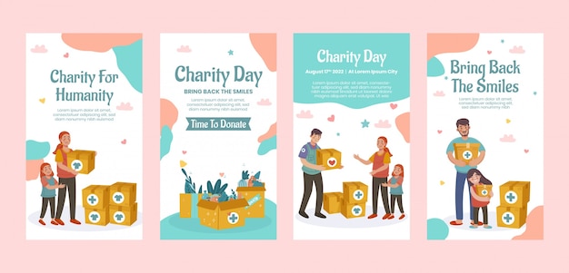 Free vector charity event hand drawn flat ig stories