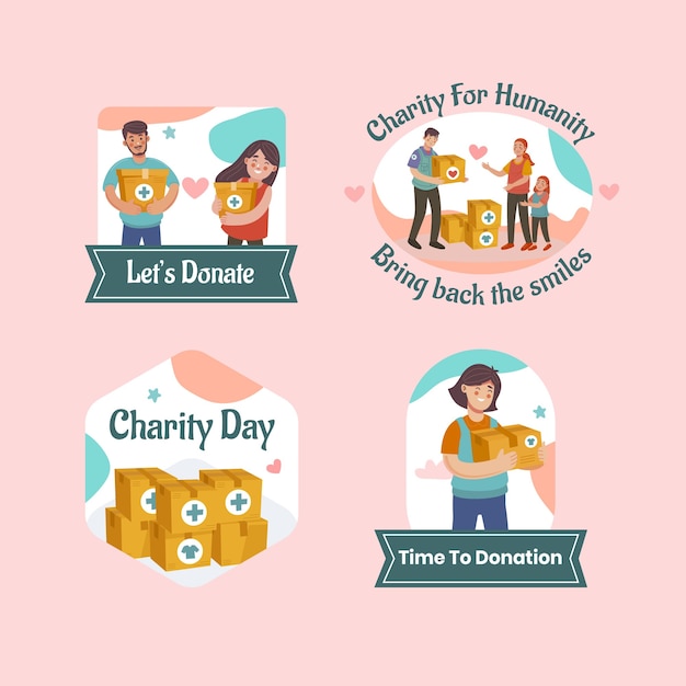 Free vector charity event hand drawn flat labels or badges