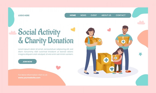 Free vector charity event hand drawn flat landing page