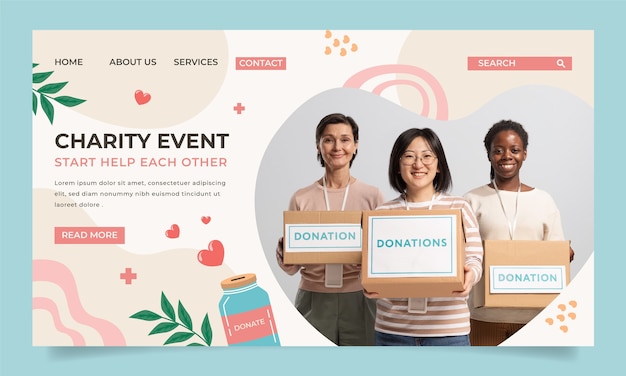 Charity event hand drawn flat landing page