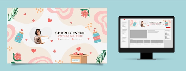 Free Vector charity event hand drawn flat youtube channel cover