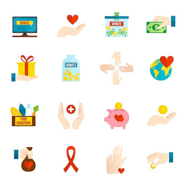 Free Vector charity icons flat set