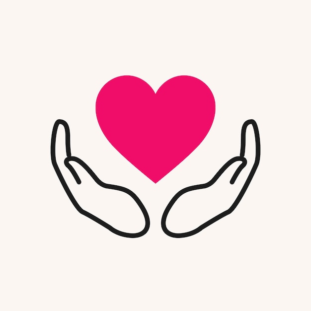 Free vector charity logo, hands supporting heart icon flat design vector illustration