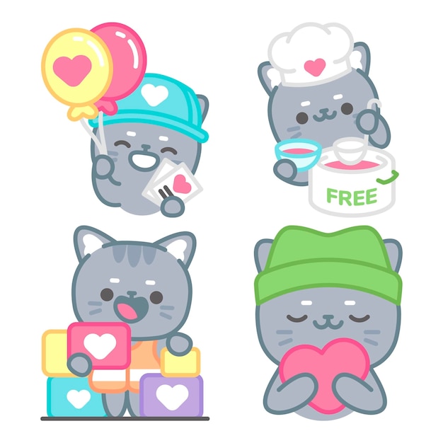 Free Vector charity stickers collection with tomomi the cat