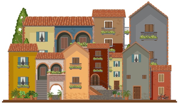 Free Vector charming mediterranean village scene