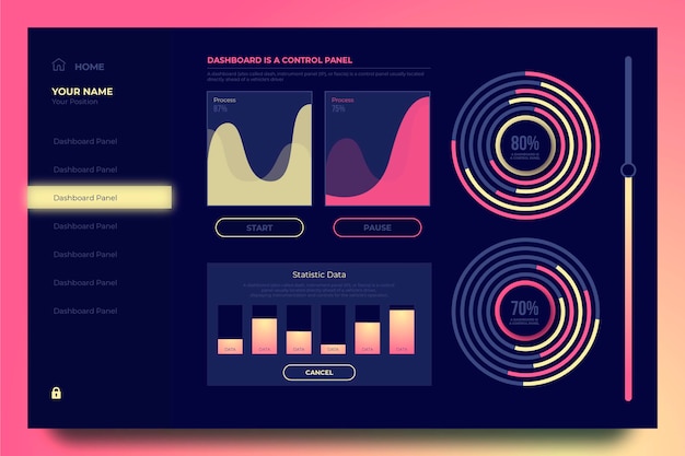 Free vector charts set of pink dashboard user panel