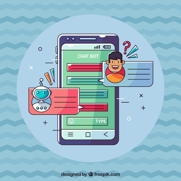 Chatbot concept background with mobile device