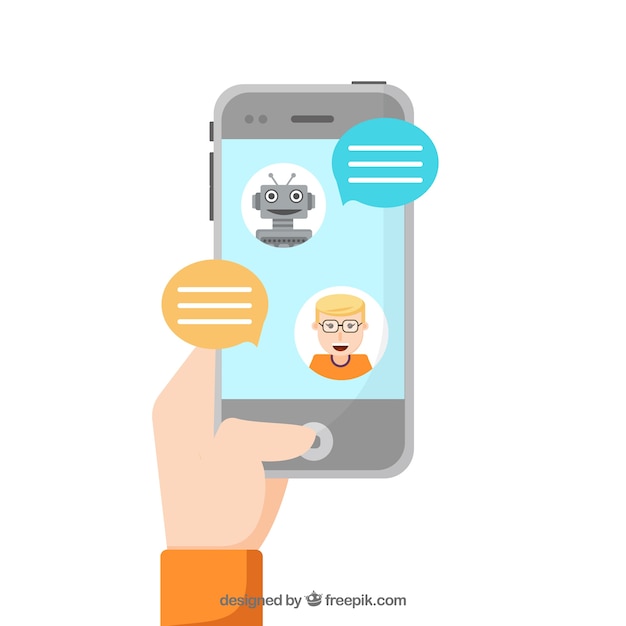 Chatbot concept background with mobile device