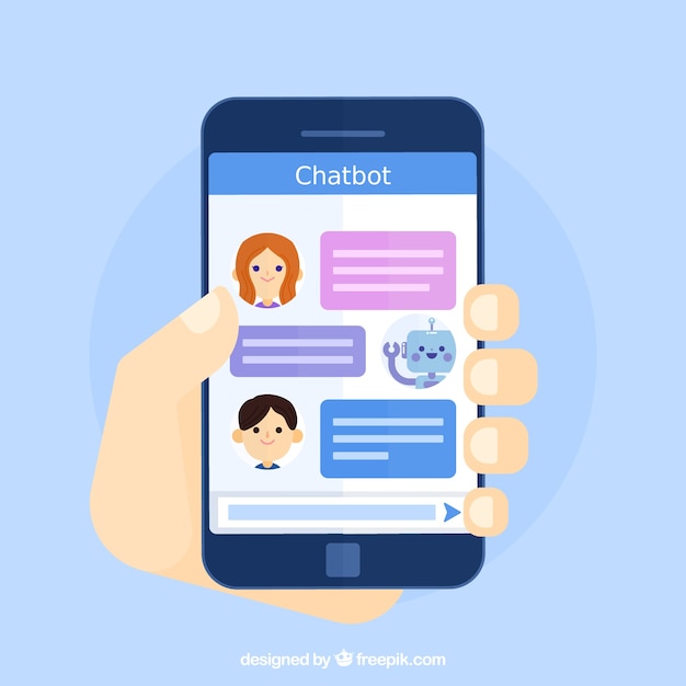 Chatbot concept background with mobile device