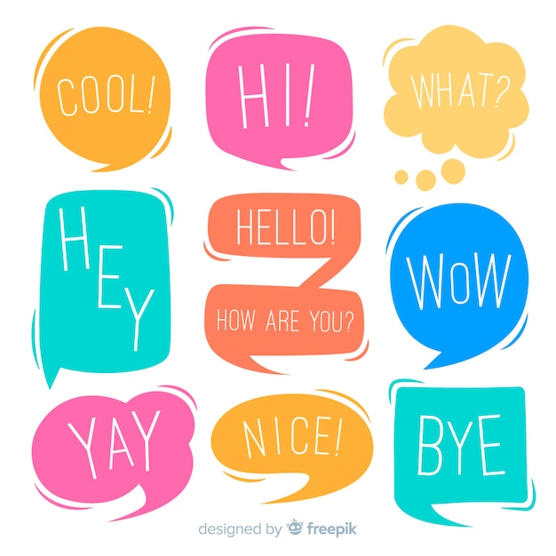 Chatting phrases on colourful speech bubbles collection