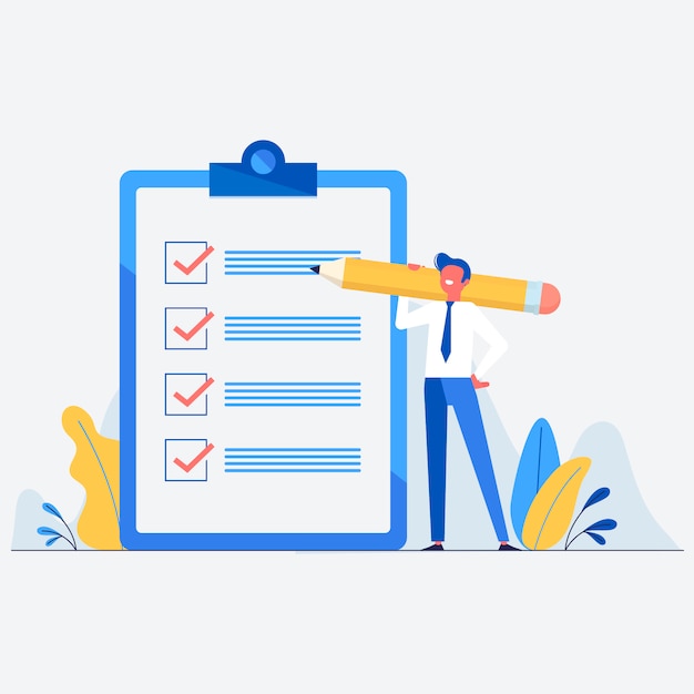 Check list with businessman on flat design